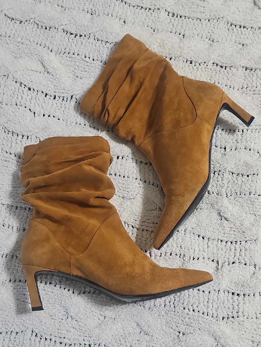 Stuart Weitzman Demibenator Slouchy Pointed-Toe Suede Ankle Boots - Tan